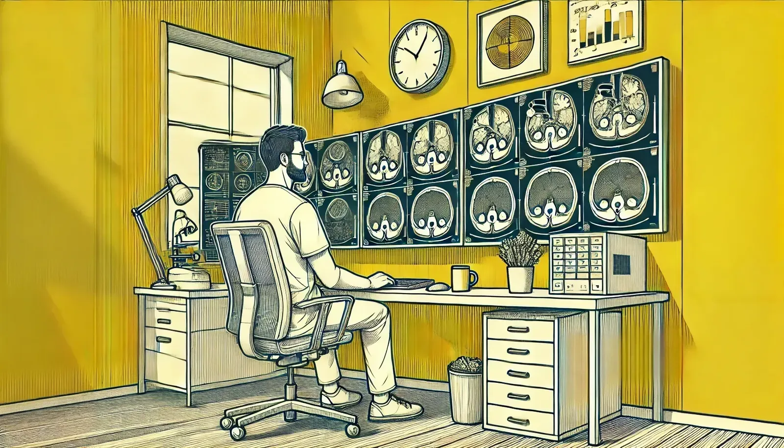 Radiologist reviewing studies remotely